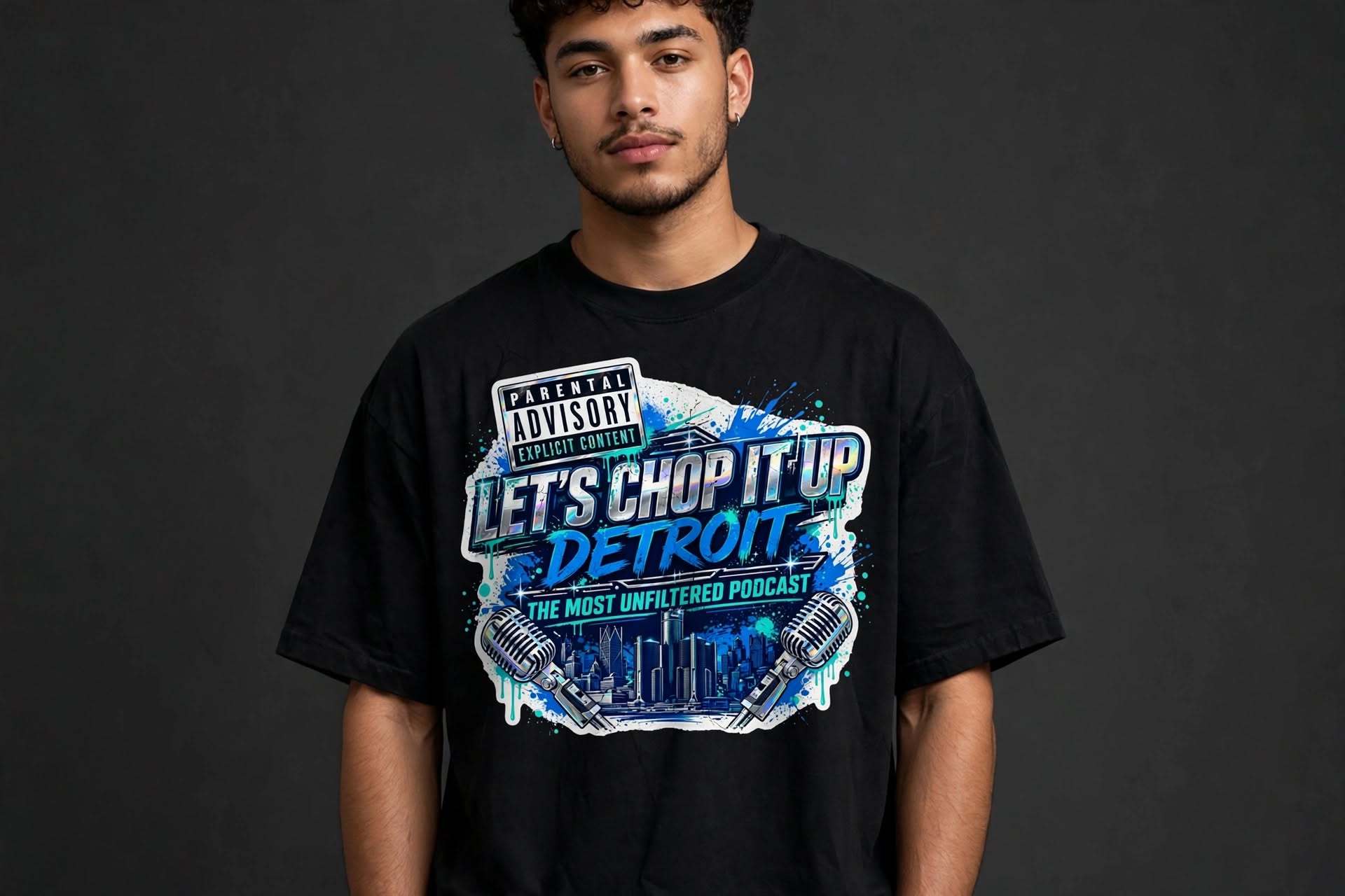 Black Let's Chop It Up Detroit skyline tee