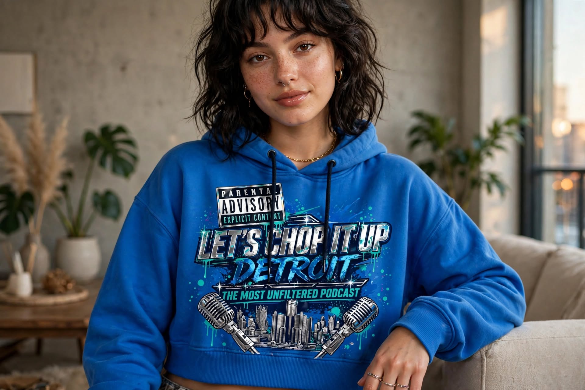 Blue Let's Chop It Up Detroit skyline hoodie