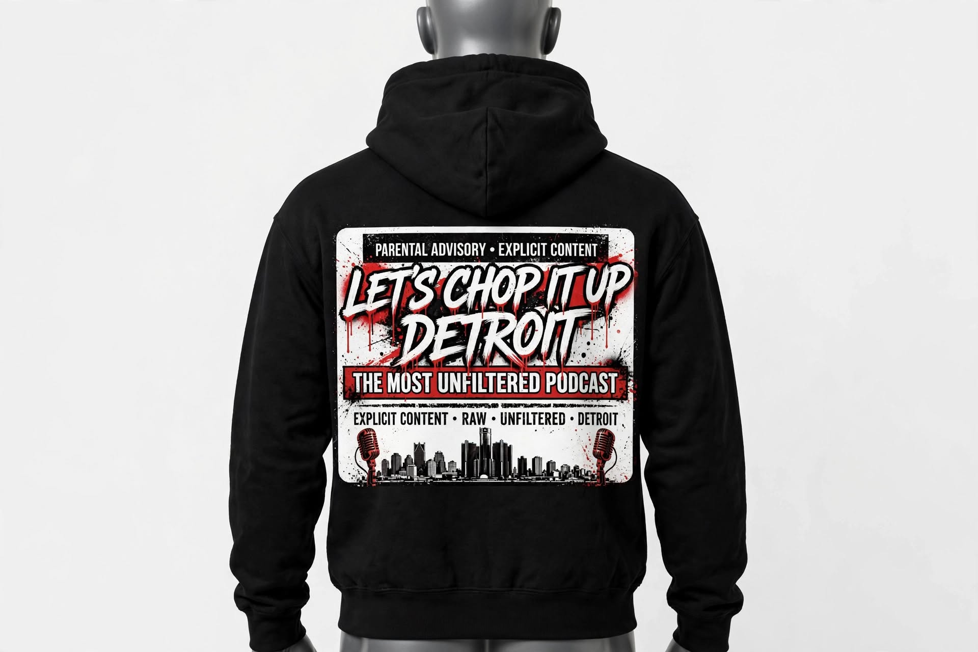 Back view of the black Explicit Content hoodie