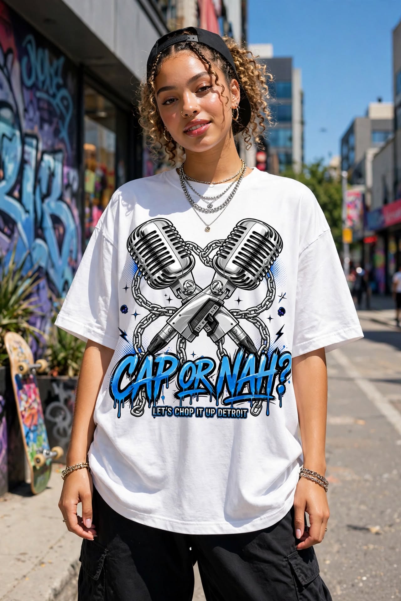 White No Cap Zone microphone tee